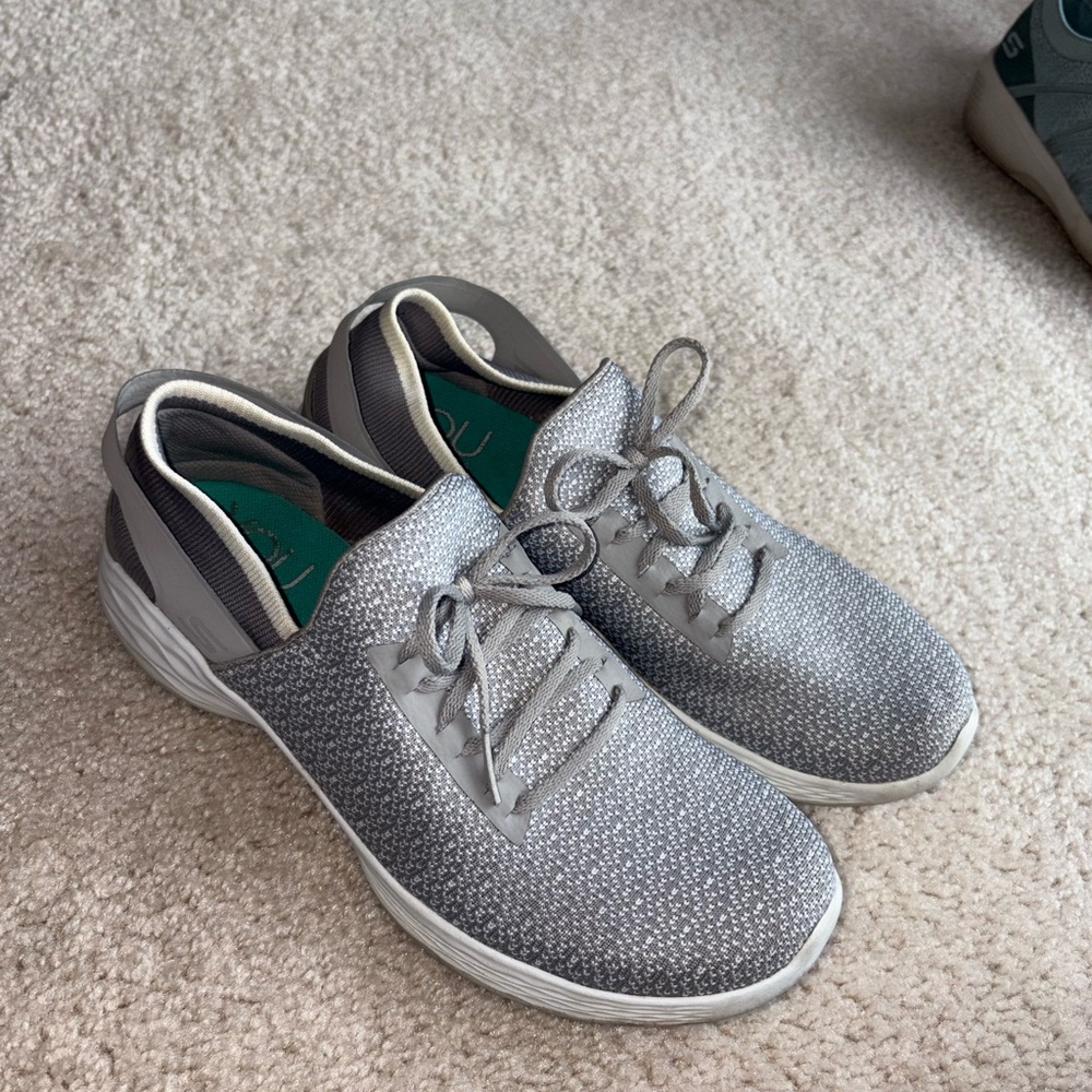 Skechers Gray Knit Lace-Up Slip-On Sneakers